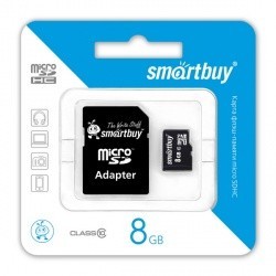 Карта памяти Smartbuy MicroSDHC 8Gb Class 10 (с адаптером SD)